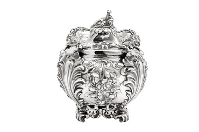Lot 611 - A large and unusual Victorian sterling silver tea caddy or biscuit box, London 1844 by John Edward Terry