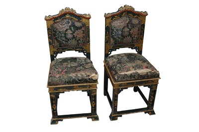 Lot 194 - A PAIR OF CHINOISERIE GREEN PAINTED SIDE CHAIRS, CIRCA 1900