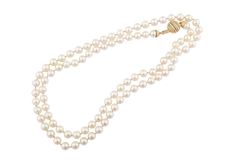Lot 49 - Chaumet | A cultured pearl and diamond necklace, 1984