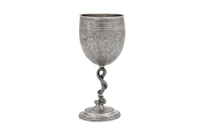 Lot 144 - A late 19th century Anglo - Indian unmarked silver goblet, Kashmir circa 1890
