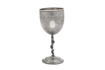 Lot 144 - A late 19th century Anglo - Indian unmarked silver goblet, Kashmir circa 1890