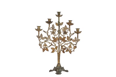 Lot 290 - A FRENCH BRASS FIVE LIGHT ECCLESIASTICAL CANDELABRA, 19TH CENTURY