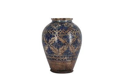 Lot 397 - A PERSIAN BLUE AND WHITE BALUSTER POTTERY VASE, POSSIBLY SAFAVID, 19TH CENTURY