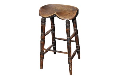 Lot 205 - A RUSTIC FRUITWOOD HIGH STOOL, 19TH CENTURY