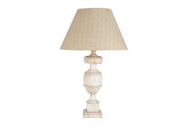 Lot 1107 - A CONTINENTAL WHITE ALABASTER LAMP, 20TH CENTURY