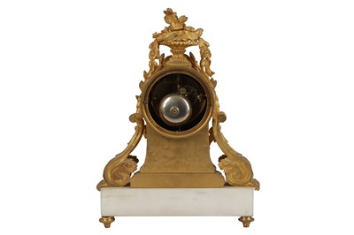 Lot 68 - A FRENCH EIGHT DAY GILT BRONZE AND WHITE MARBLE MANTEL CLOCK, 19TH CENTURY
