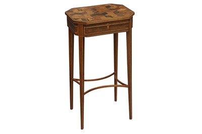 Lot 175 - A ROSEWOOD SHERATON STYLE SEWING TABLE,  19TH CENTURY