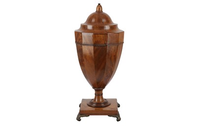 Lot 176 - A GEORGE III MAHOGANY AND LINE STRUNG URN FORM KNIFE BOX, 18TH CENTURY
