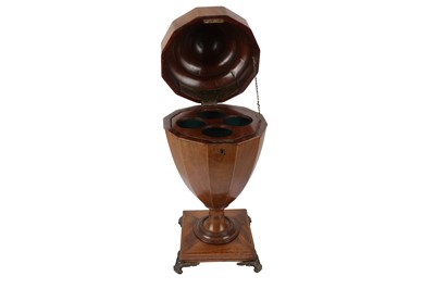 Lot 176 - A GEORGE III MAHOGANY AND LINE STRUNG URN FORM KNIFE BOX, 18TH CENTURY
