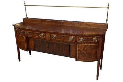 Lot 177 - A REGENCY MAHOGANY AND SATINWOOD INLAID BOW FRONT SIDEBOARD