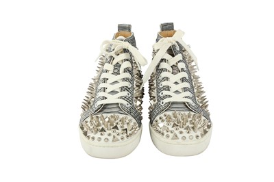 Lot 119 - λ Christian Louboutin White Python Spike High Top Trainer - Size 40