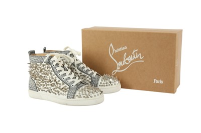 Lot 48 - Christian Louboutin White Python Spike High Top Trainer - Size 40