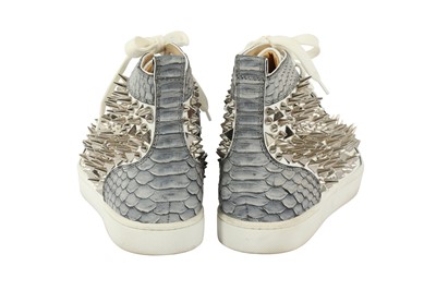 Lot 48 - Christian Louboutin White Python Spike High Top Trainer - Size 40