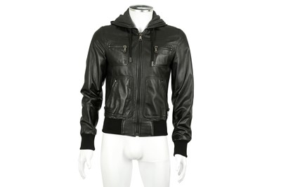 Lot 212 - Dolce & Gabbana Black Leather Bomber Jacket - Size 44