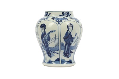 Lot 546 - A CHINESE BLUE AND WHITE BALUSTER 'LADIES' VASE.