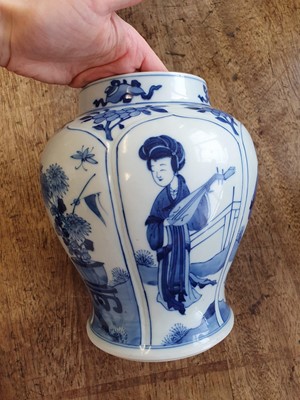 Lot 546 - A CHINESE BLUE AND WHITE BALUSTER 'LADIES' VASE.