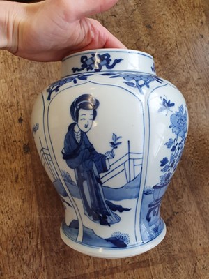 Lot 546 - A CHINESE BLUE AND WHITE BALUSTER 'LADIES' VASE.