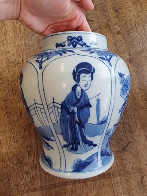 Lot 546 - A CHINESE BLUE AND WHITE BALUSTER 'LADIES' VASE.
