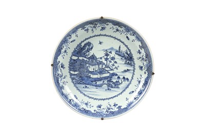 Lot 540 - A MASSIVE CHINESE BLUE AND WHITE 'LANDSCAPE' CHARGER.