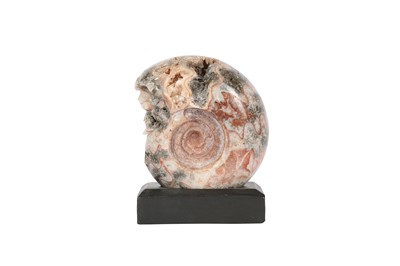 Lot 312 - A CARVED AND POLISHED TIMOR AMMONITE DEPICTING A HUMAN SKULL, 250 MILLION YEARS OLD
