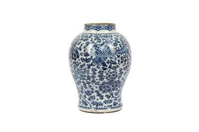 Lot 544 - A CHINESE BLUE AND WHITE 'PHOENIX' BALUSTER VASE.