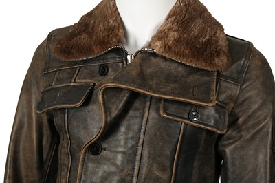 Lot 109 - Dolce & Gabbana Brown Leather Fur Lined Jacket - Size 44