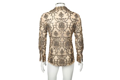 Lot 143 - Gucci Beige Silk Embellished Mesh Shirt - Size 37