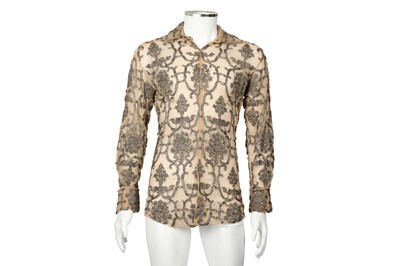 Lot 143 - Gucci Beige Silk Embellished Mesh Shirt - Size 37
