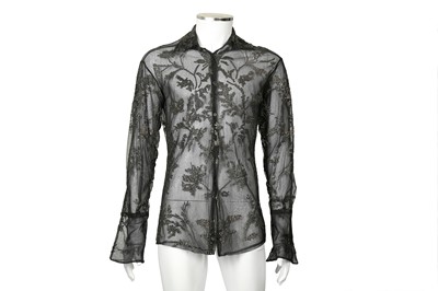 Lot 205 - Gucci Black Silk Embellished Mesh Shirt - Size 38