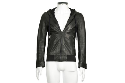 Lot 213 - Dolce & Gabbana Black Leather Hooded Jacket - Size 44