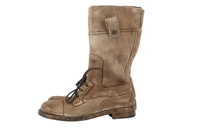 Lot 158 - Dolce & Gabbana Beige Distressed Mid Combat Boot -  Size 6