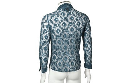 Lot 57 - Gucci Teal Lace Parrot Applique Shirt - Size 44