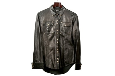 Lot 179 - Balmain Black Leather Western Shirt - Size 36