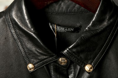 Lot 179 - Balmain Black Leather Western Shirt - Size 36