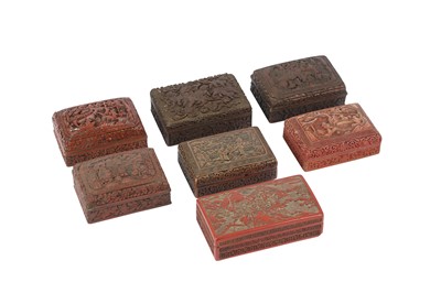 Lot 747 - SEVEN CHINESE CINNABAR LAQUER RECTANGULAR BOXES AND COVERS.