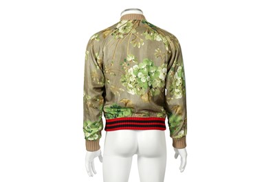 Lot 88 - Gucci Green Silk Floral Bomber Jacket - Size 44