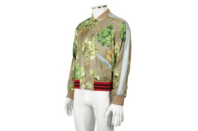 Lot 88 - Gucci Green Silk Floral Bomber Jacket - Size 44