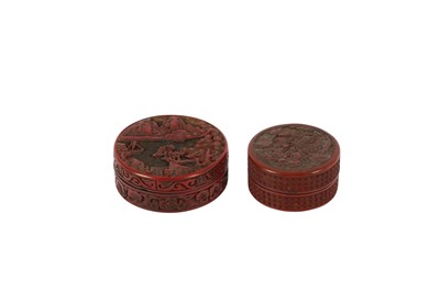 Lot 738 - TWO CHINESE CIRCULAR CINNABAR LACQUER BOXES AND COVERS.