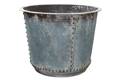 Lot 1002 - A LARGE INDUSTRIAL STYLE AGED COPPER EFFECT PLANTER