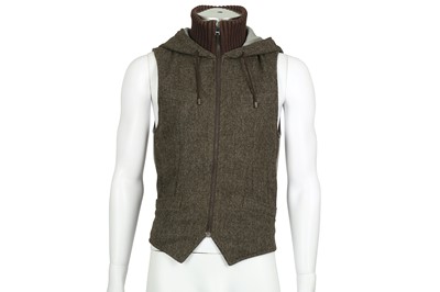 Lot 118 - Dolce & Gabbana Brown Tweed Hooded Gilet - Size 44