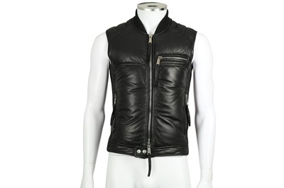Lot 221 - Dsquared2 Black Leather Quilted Gilet - Size 46
