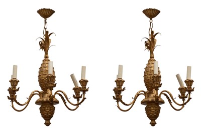 Lot 1113 - A PAIR OF CARVED GILTWOOD CHANDELIERS, LATE 20TH CENTURY