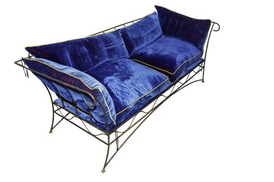 Lot 1020 - A WROUGHT IRON SOFA, TOGETHER WITH A WROUGHT IRON ARMCHAIR, 20TH CENTURY