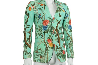 Lot 59 - Gucci Teal Cotton Floral Print Blazer - Size 44