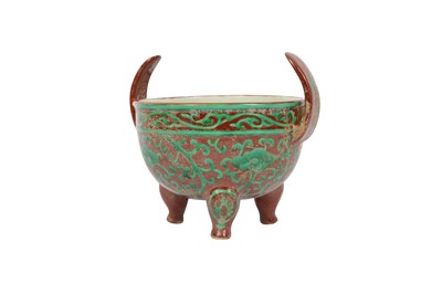 Lot 238 - A CHINESE GREEN-GROUND RED-ENAMELLED 'LINGZHI' INCENSE BURNER.