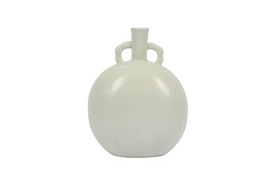 Lot 430 - A CHINESE WHITE-GLAZED ANHUA-DECORATED MOON FLASK.