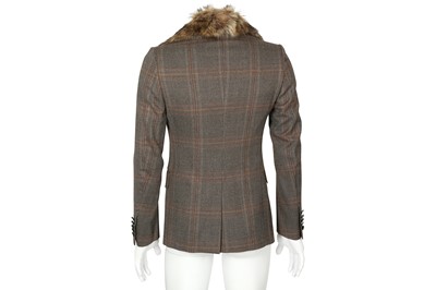 Lot 111 - Gucci Brown Tweed Fur Collar Blazer - Size 44