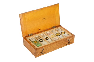 Lot 105 - A COLLECTION OF 19TH AND 20TH CENTURY SPECIMEN MICROSCOPE SLIDES IN A PINE BOX