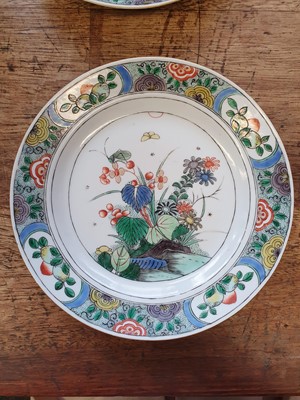 Lot 170 - A PAIR OF CHINESE FAMILLE VERTE 'GRASSHOPPER' DISHES.