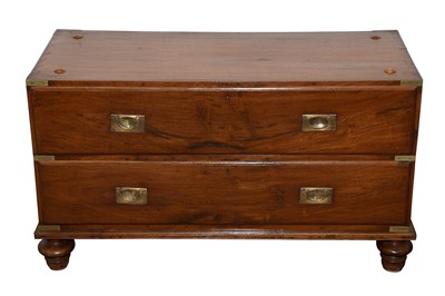Lot 213 - AN INDIAN TEAK CAMPAIGN CHEST SECTION, 20TH CENTURY